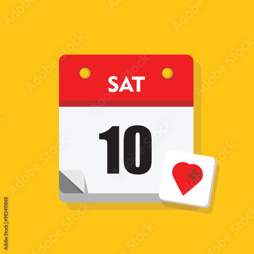 calender icon, 10 saturday icon with yellow background