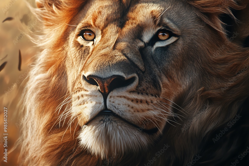 Fototapeta premium Majestic lion portrait, white isolate background