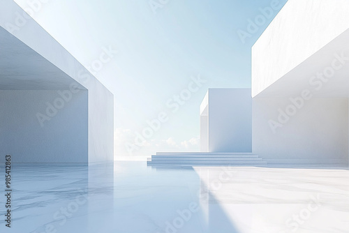 Abstract 3D rendering minimalist style architectural space scene