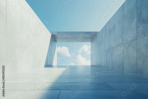 Abstract 3D rendering minimalist style architectural space scene