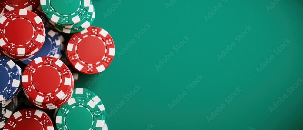 Colorful Poker Chips on a Green Background Colorful Poker Chips on a Green Background