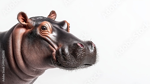 Stunning Studio Capture of a Young Hippo s Captivating Facial Features on a Pristine White Background photo