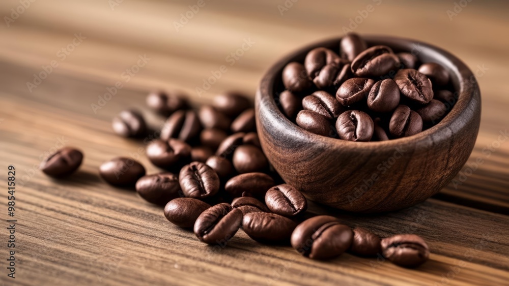 Fototapeta premium Aromatic coffee beans in a wooden bowl