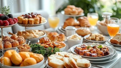 Delicious Bread Basket with Assorted Pastries and Fresh Fruit