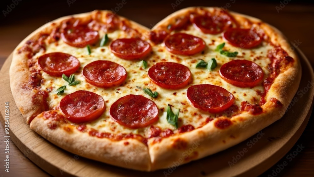 Heartshaped pepperoni pizza perfect for a special occasion Heartshaped pepperoni pizza perfect for a special occasion