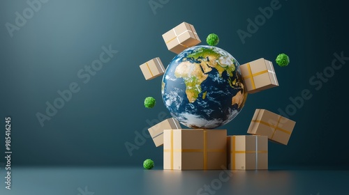 Fototapeta Naklejka Na Ścianę i Meble -  Earth surrounded by packages, symbolizing international sourcing and logistics