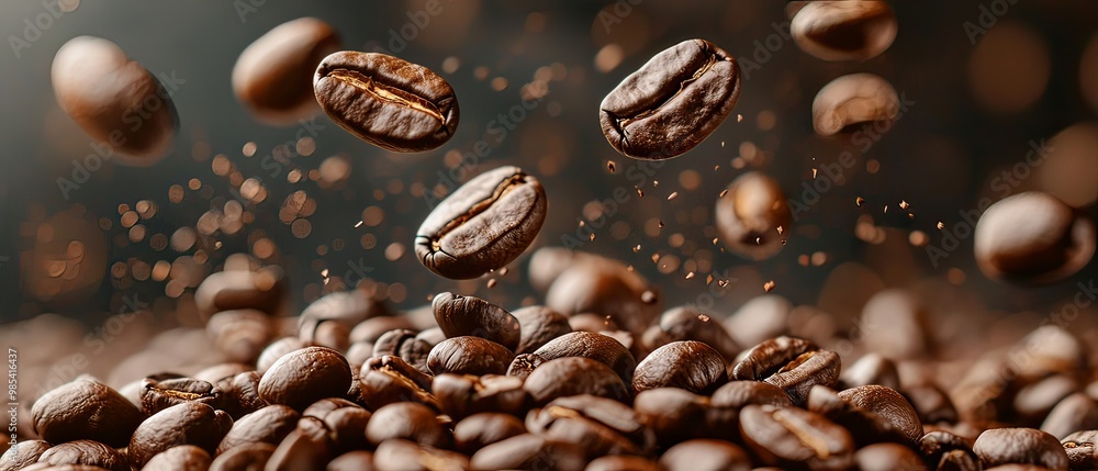 Suspended Roasted Coffee Beans Pile with Vibrant Aroma and Energetic Texture Suspended Roasted Coffee Beans Pile with Vibrant Aroma and Energetic Texture