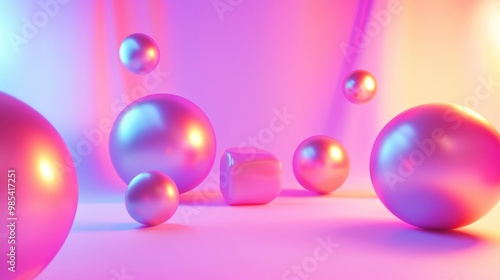 Vibrant 3D Spheres in Pastel Colors Reflecting a Surreal Fluid Digital Landscape