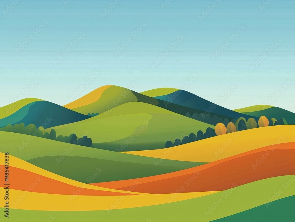Vibrant Countryside Landscape with Rolling Hills and Colorful Fields Vibrant Countryside Landscape with Rolling Hills and Colorful Fields