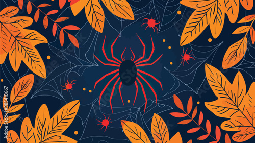 Flat lay Vector Illustration Halloween composition with spider, Happy Halloween photo