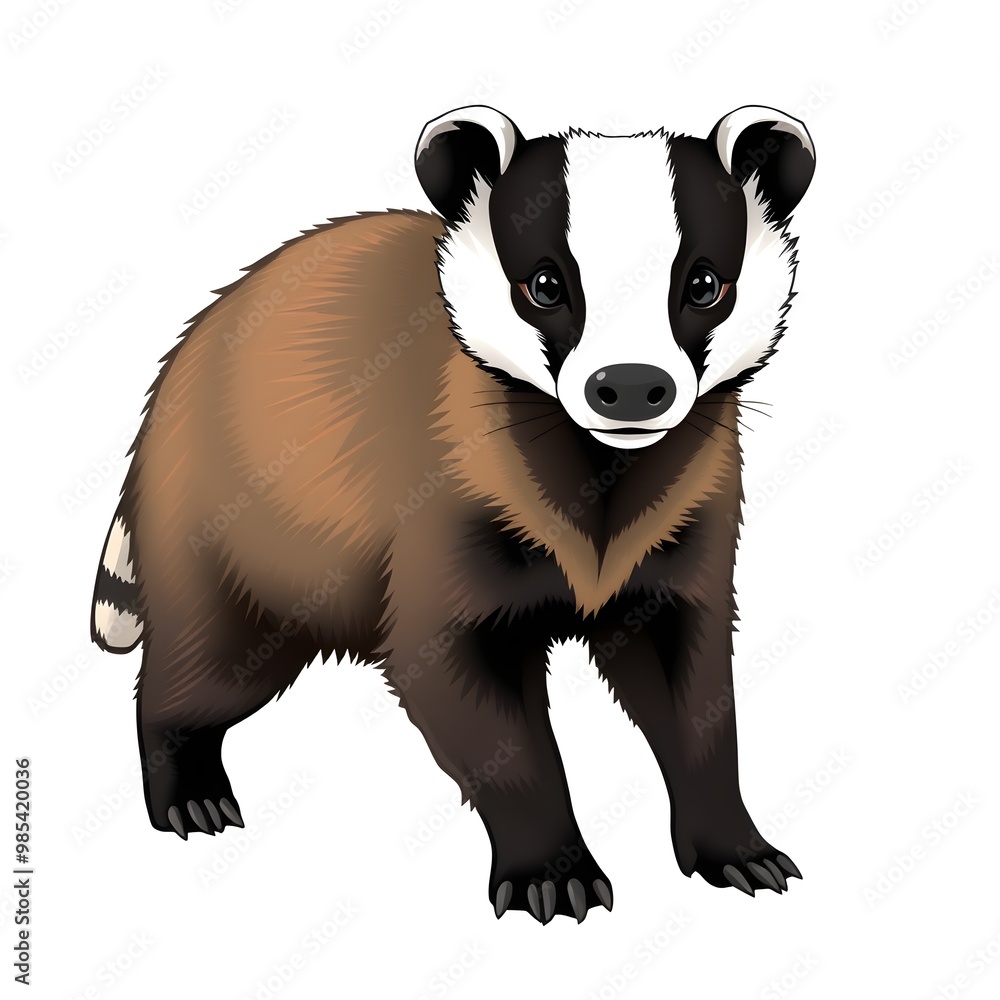 Obraz premium Alert Badger: Black-and-White Markings on White