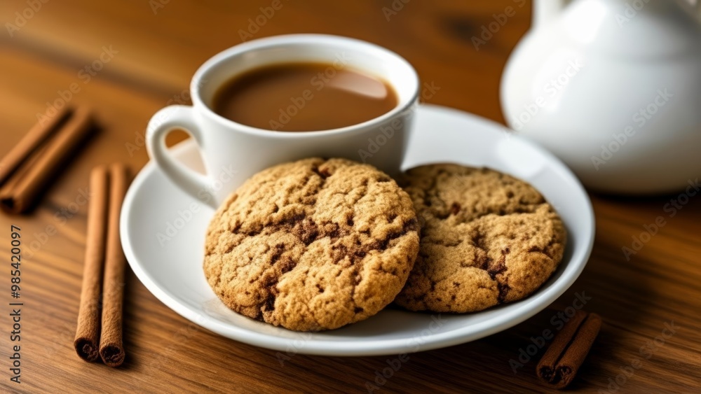 Cozy afternoon tea with cookies and cinnamon sticks Cozy afternoon tea with cookies and cinnamon sticks
