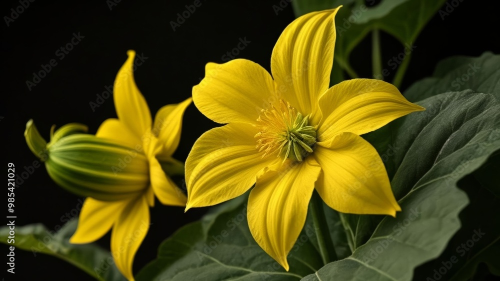 Obraz premium Bright yellow flower blooming in the dark