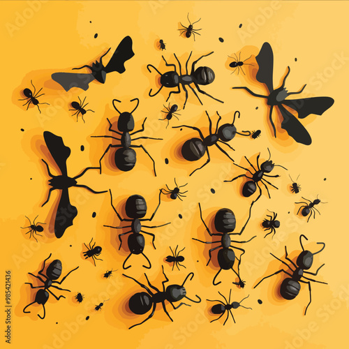  Flat lay Vector Illustration Halloween concept with ants, Happy Halloween