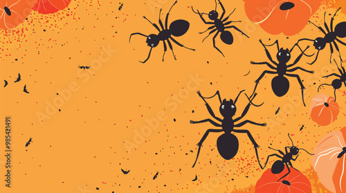  Flat lay Vector Illustration Halloween concept with ants, Happy Halloween
