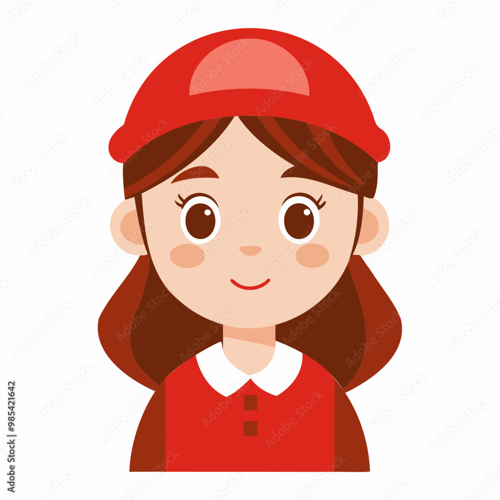 Cute cartoon Christmas girl vector red cap with white background Cute cartoon Christmas girl vector red cap with white background