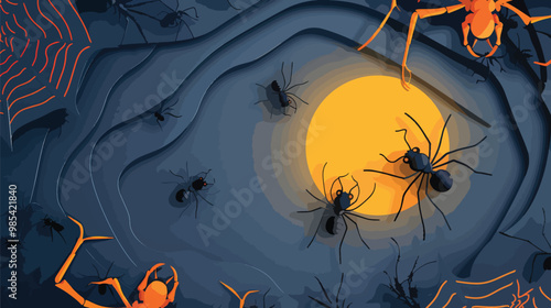  Flat lay Vector Illustration Halloween concept with ants, Happy Halloween