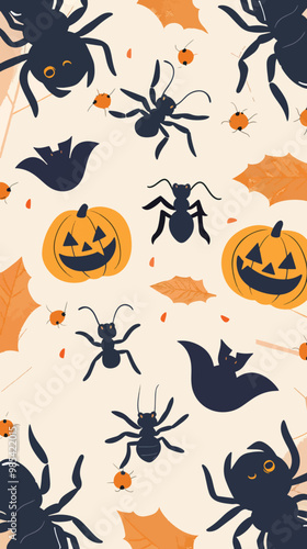 Flat lay Vector Illustration Halloween concept with ants, Happy Halloween