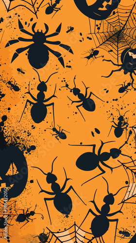  Flat lay Vector Illustration Halloween concept with ants, Happy Halloween