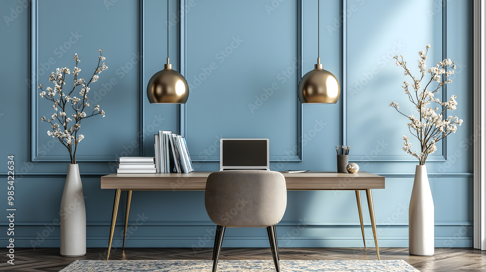 Modern Minimalist Interiors with Blue and Gold Accents Modern Minimalist Interiors with Blue and Gold Accents