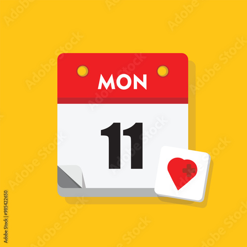 calender icon, 11 monday icon with yellow background