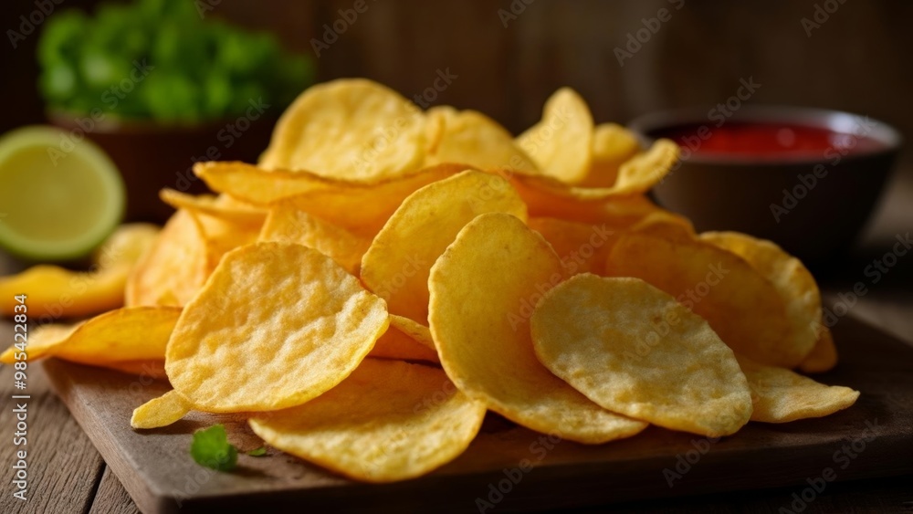 Crispy chips with a tangy dip perfect for a snack Crispy chips with a tangy dip perfect for a snack