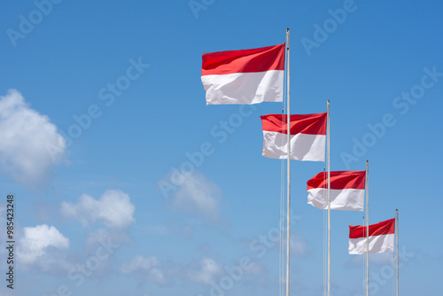 many of Indonesia Flag, Indonesian national flag waving on the flagpole