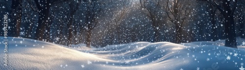 Wallpaper Mural A serene winter landscape featuring gently falling snowflakes over a tranquil snow-covered ground and trees in the background. Torontodigital.ca