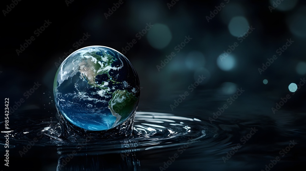 Realistic illustration of planet earth globe in water drop Realistic illustration of planet earth globe in water drop