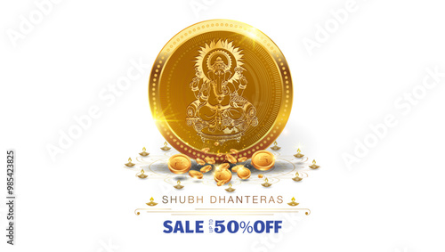 Shubh Dhanteras golden coins for Diwali festival.