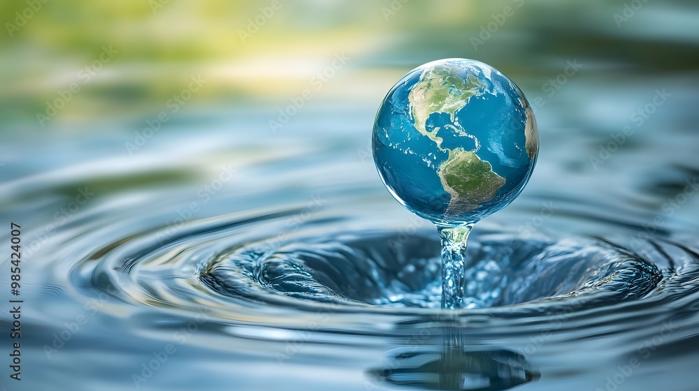 Realistic illustration of planet earth globe in water drop Realistic illustration of planet earth globe in water drop