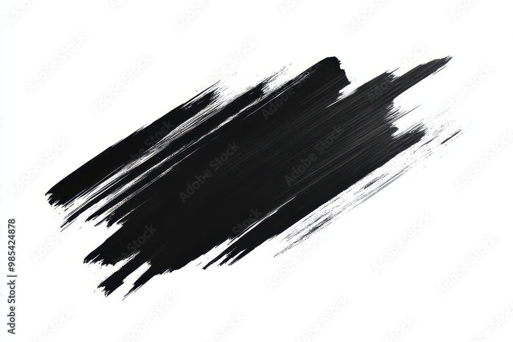 A bold black brush stroke on a white background, ideal for graphic design and artistic projects.