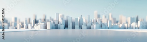 Wallpaper Mural A stunning view of a modern city skyline, featuring skyscrapers against a soft blue sky, creating a serene urban landscape. Torontodigital.ca