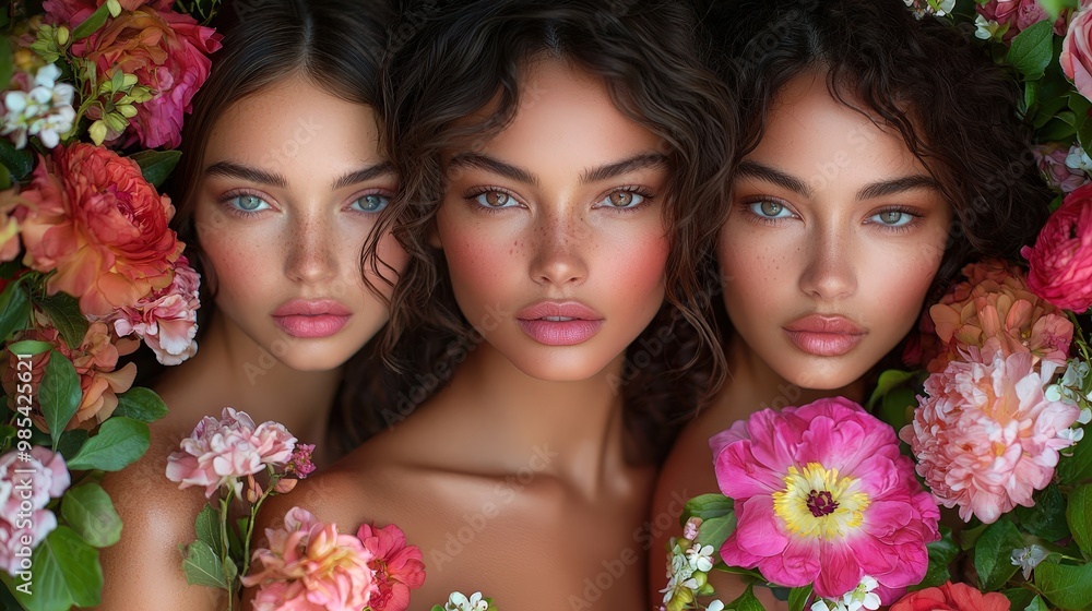 Beautiful Women Surrounded by Flowers Beautiful Women Surrounded by Flowers
