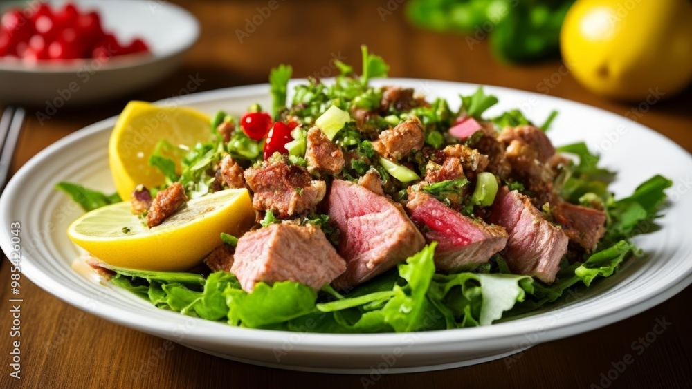 Delicious Salad with Fresh Meat and Lemon Delicious Salad with Fresh Meat and Lemon