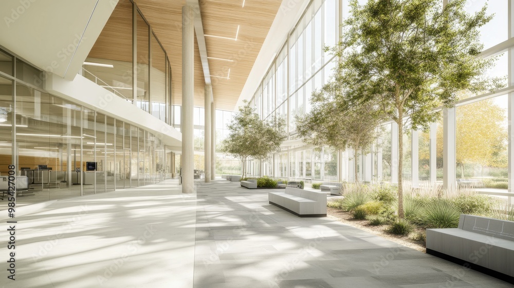 Modern Indoor Space with Natural Light and Greenery Modern Indoor Space with Natural Light and Greenery