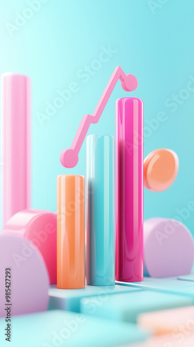 Abstract 3D Bar Chart with Upward Arrow.