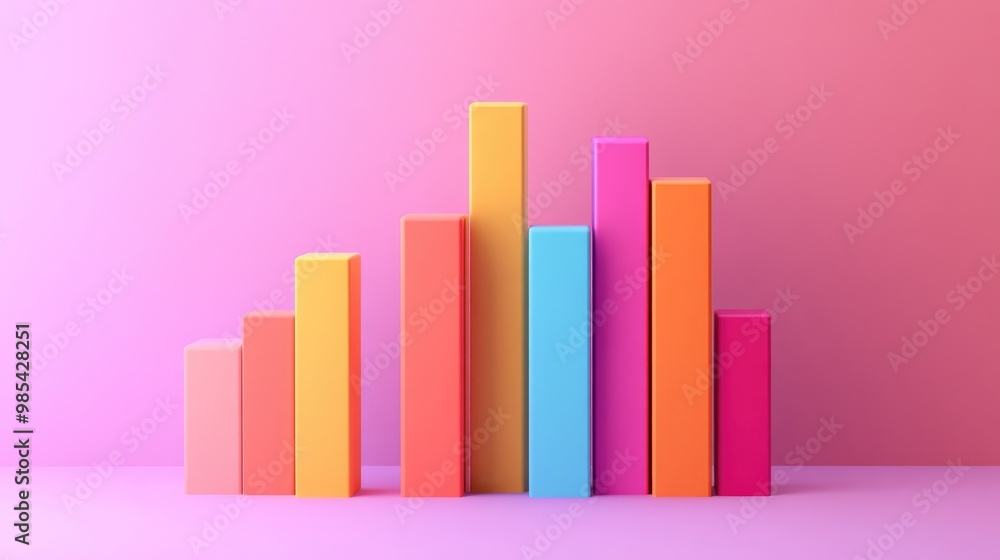 Colorful 3D bar chart against a pink background. Colorful 3D bar chart against a pink background.