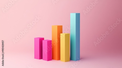 Colorful 3D bar chart on pink background.