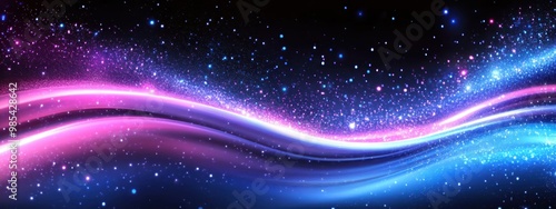 cosmic energy flow, nebula, vibrant purple and blue colors, swirling ethereal waves, starry background, abstract space art, digital illustration, luminous, dynamic, fluid motion, celestial, otherworld photo