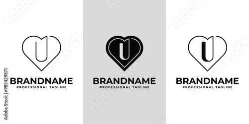 Letter U Love Logo Set, suitable for any business with U initial related to love