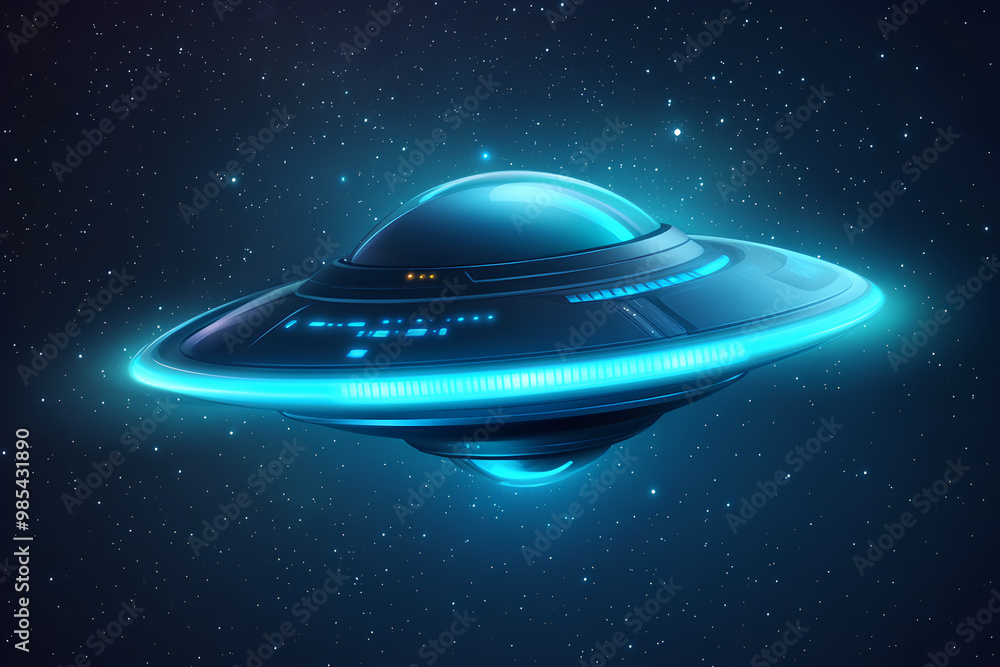 Alien Spaceship 3d Icon Illustration. Alien Spaceship Satellite, Planet And Stars Alien Spaceship 3d Icon Illustration. Alien Spaceship Satellite, Planet And Stars