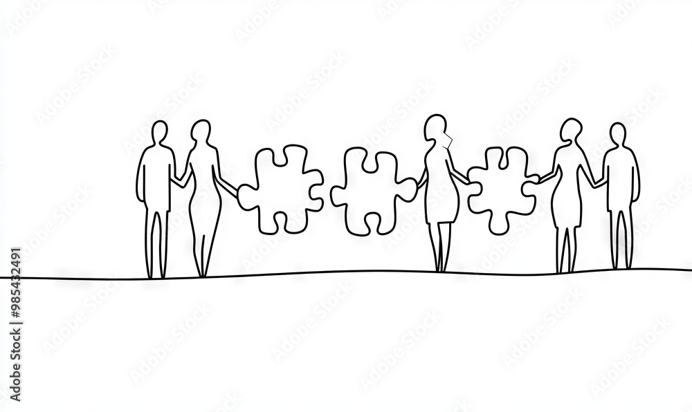 © VIK - The concept of employee teamwork as illustrated in the continuous line drawing of business team members. Trendy one line design modern graphic illustration.