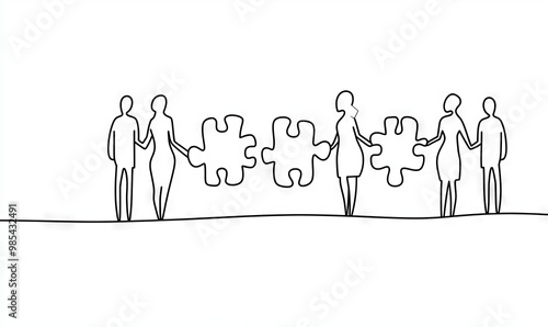 The concept of employee teamwork as illustrated in the continuous line drawing of business team members. Trendy one line design modern graphic illustration. photo