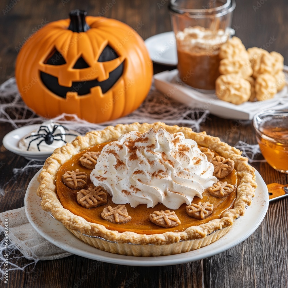 Classic American pie with a jack-o-lantern face Classic American pie with a jack-o-lantern face