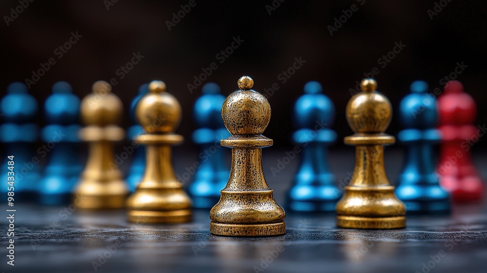 Gold Chess Piece Standing Out From the Crowd Gold Chess Piece Standing Out From the Crowd