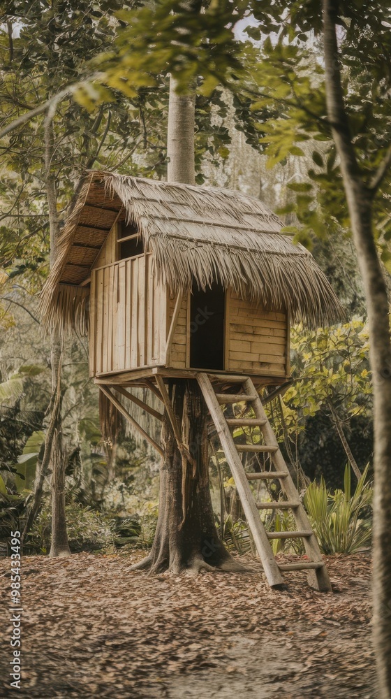 Traditional Wooden Hut in Tropical Forest Traditional Wooden Hut in Tropical Forest