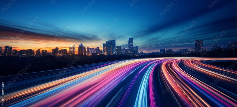Fototapeta premium Motion blur enhances urban skyline view