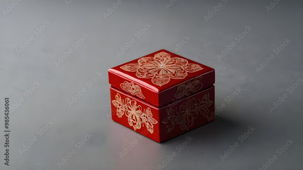 Obraz premium Handcrafted Red Box with Hexagonal Floral Design – Perfect Souvenir