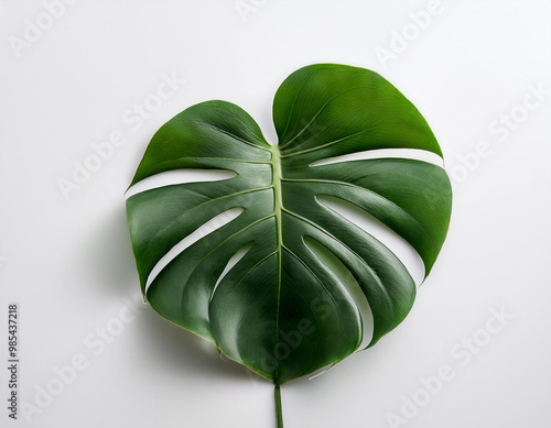 Monstera delicosa plant leaf on a white background mockup photo